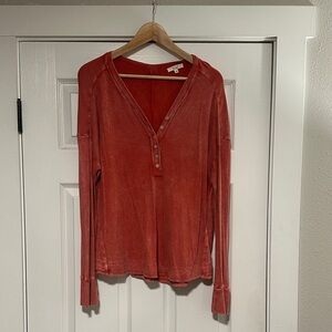 Easel by Three Bird Nest Rust Long Sleeve Henley Top